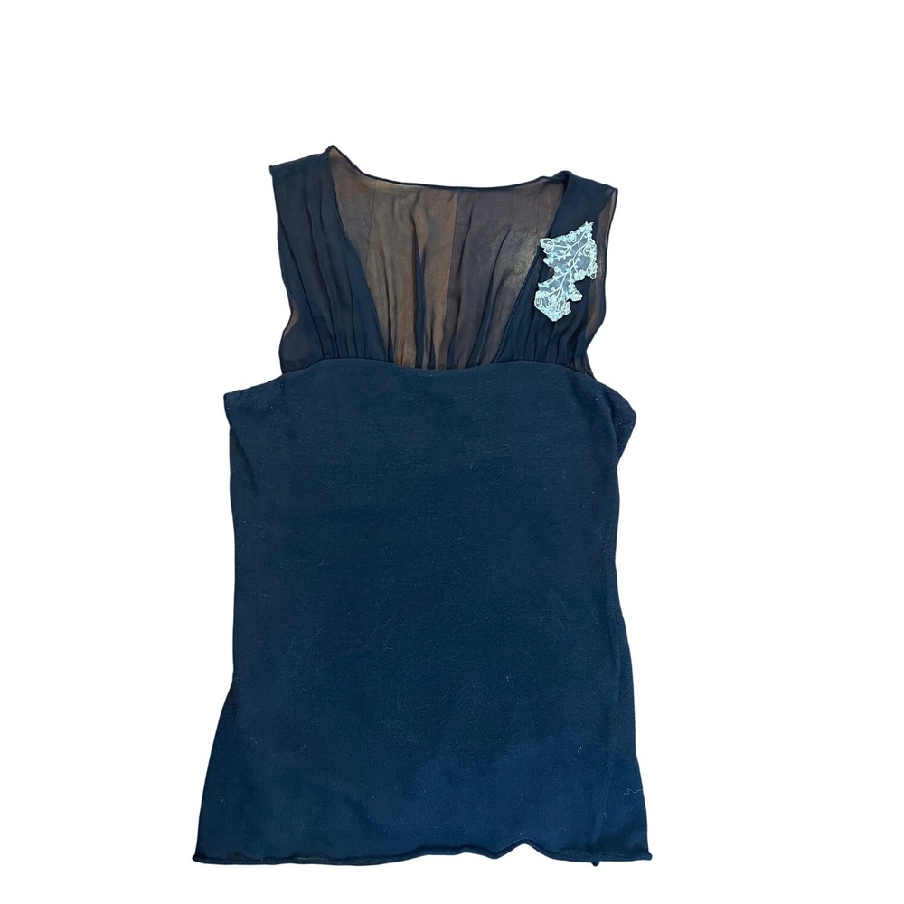 Velvet Black Sheer Yoke‎ Beaded Embellished Tank Top Women's Size L